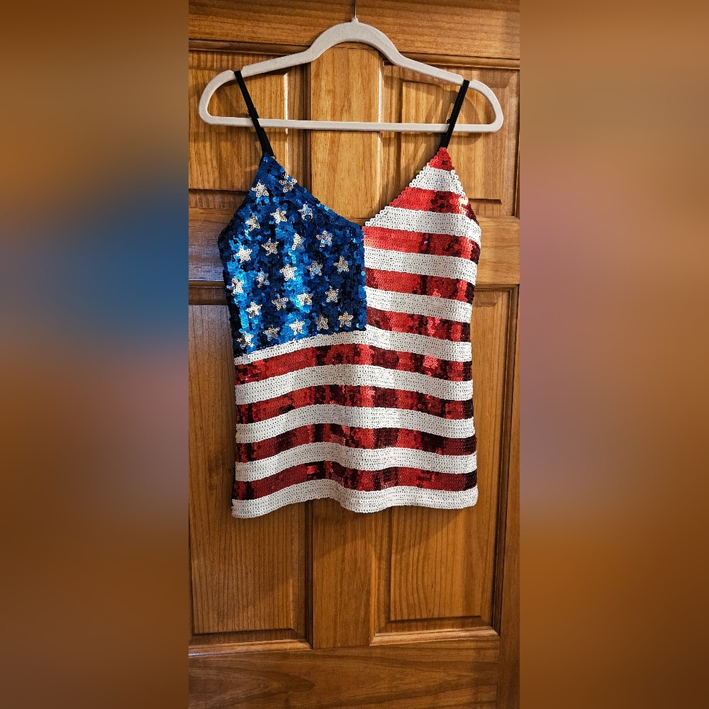 American Flag V-Neck Sequin Cami